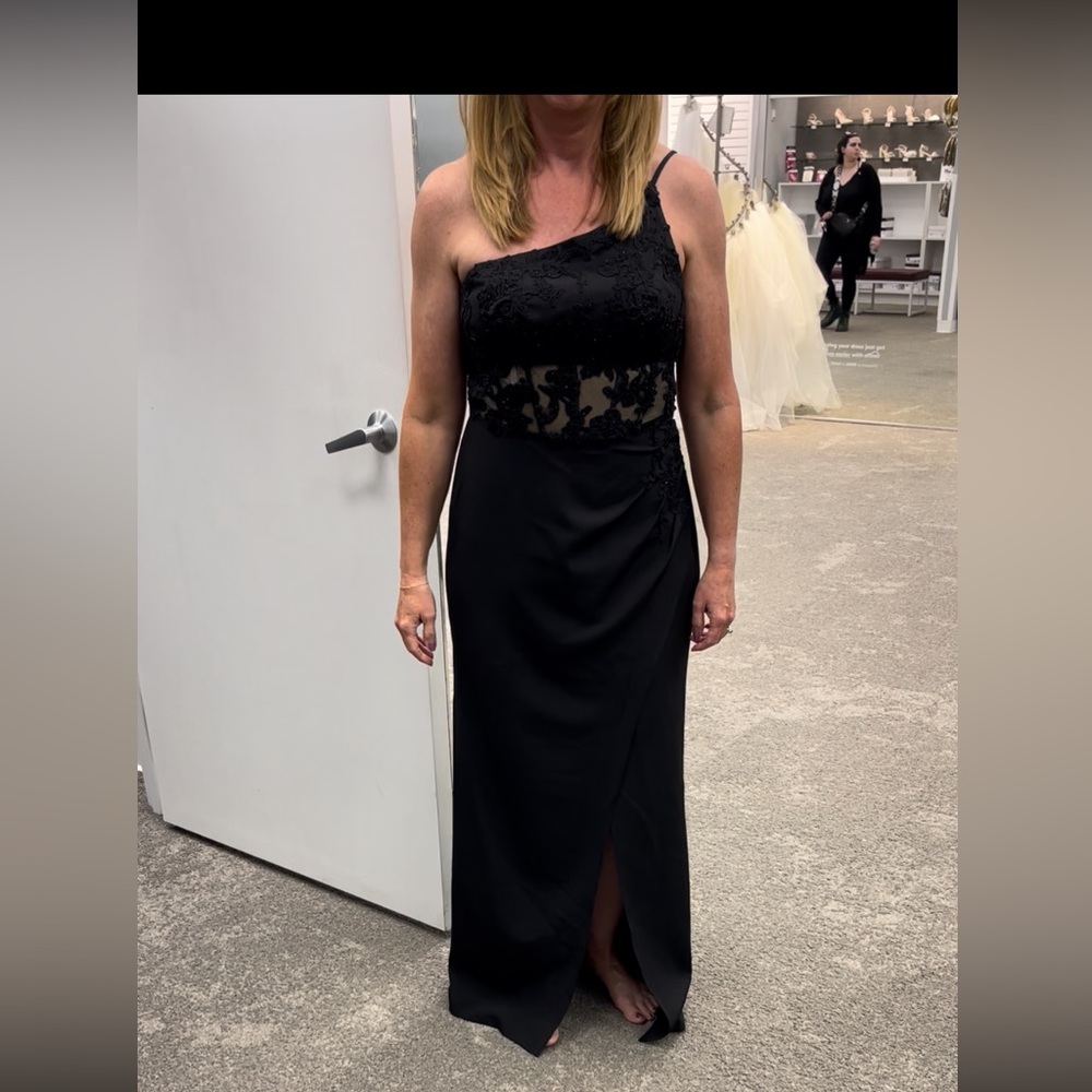 David's Bridal Black One Shoulder Dress